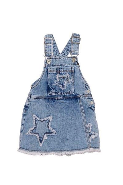Zekids Girl's Star Patterned Denim Shorts Skirt Salopet