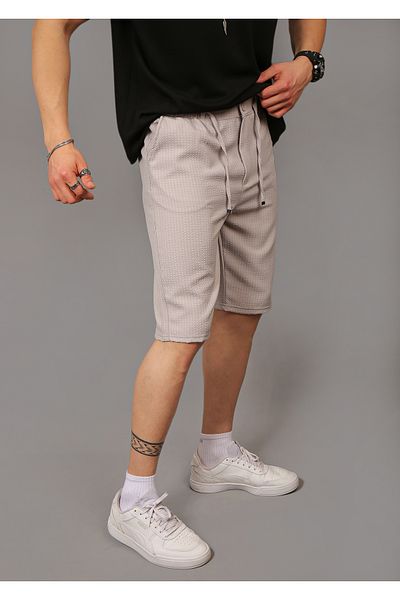 INFLUYENTE Ανδρικό σορτς Capri σε γκρι ανοιχτό γκρι Lycra Jogger με ελαστική μέση με ριγέ πίσω τσέπη με λεπτομέρεια