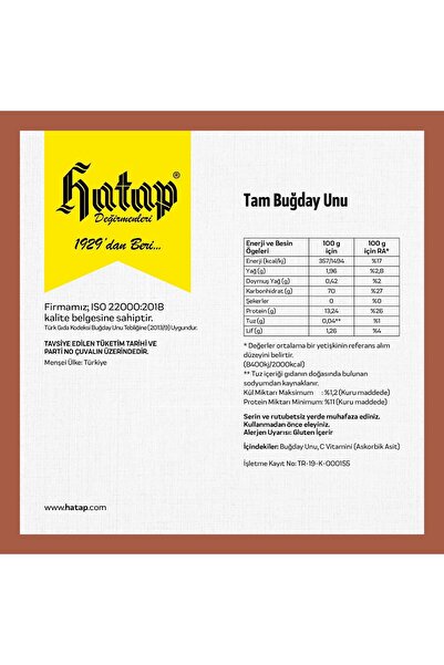 Hatap Değirmenleri Hatap Lüks Un 6 X 1 Kg + Tam Buğday Unu 6 X 1 Kg Avanatajlı Paket