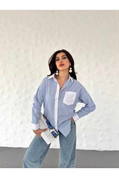 SUN STYLE Tek Cepli Çizgili Pamuk Garnili Gömlek