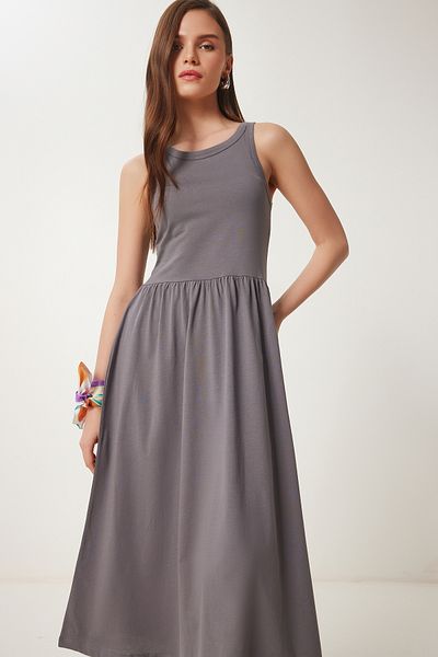 Lovelyİstanbul Καλοκαιρινό πλεκτό φόρεμα Halter Neck Basic ΓΚΡΙ LCR0053