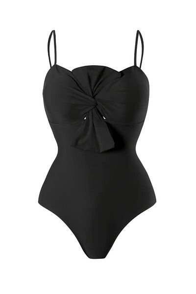 Behills Vintage Pareo Strapless Swimsuit Suit Second Layer Bow Detail
