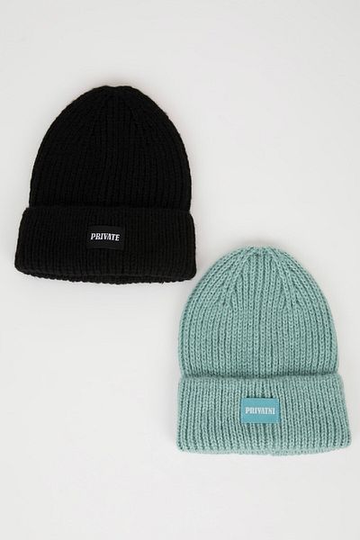 DeFacto Damen Woven Label Winter 2 Stück Beanie Y7611az24wn