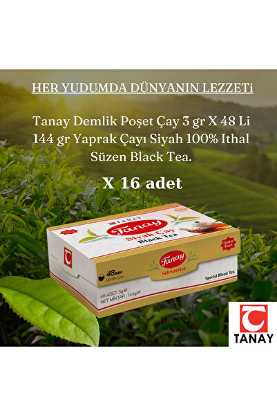 Tanay Demlik Poşet Çay 3 gr X 48 Li 144 gr Yaprak Çayı Siyah 100% İthal Süzen...