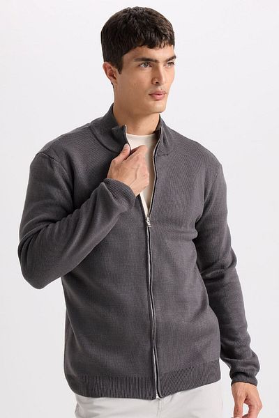DeFacto Standard Fit Normal Cut Stand Collar Zippered Knitwear Cardigan C8158Ax24Au