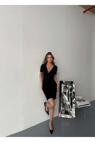 BEJNA Γυναικείο φόρεμα με μαύρο φερμουάρ Polo λαιμόκοψη