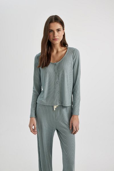 DeFacto Decolteu în V cu croială normală - Top pijama casual cu mâneci lungi Fall In Love