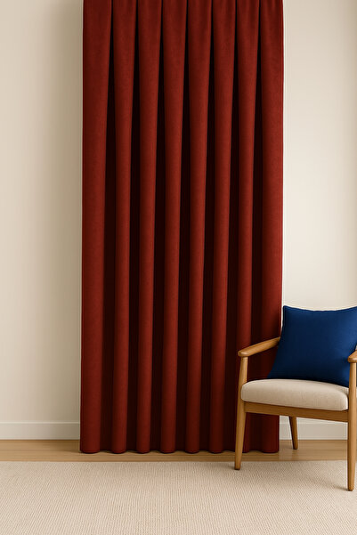 Cortibo Barcelona Velvet Textured Background Curtain Claret Red (Unpleated)