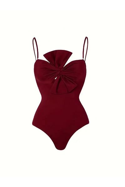Behills Vintage Pareo Strapless Swimsuit Suit Second Layer Bow Detail