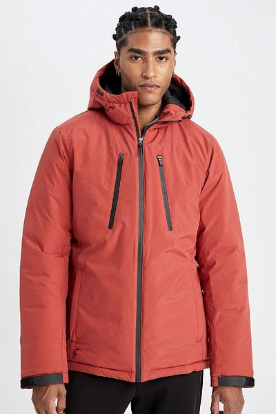 DeFacto Slim Fit Hooded Parka με Θερμόμετρο - Αδιάβροχο και Αντιανεμικό