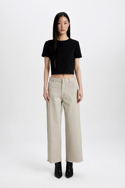 DeFacto High Waist Wide Leg Culotte Gabardine Pants - Basic Model with Straight Pockets C7535Ax24Sm