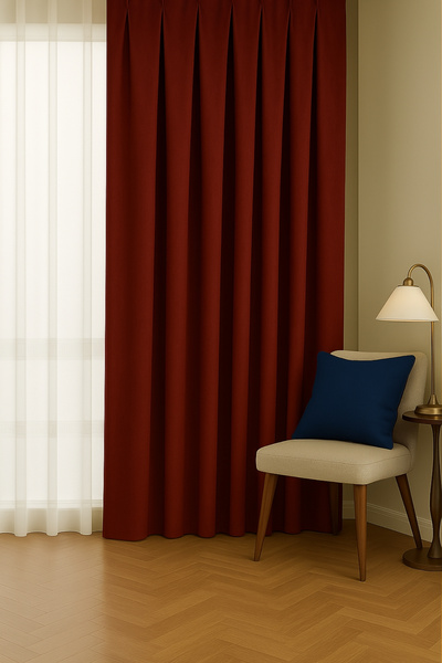 Cortibo Barcelona Velvet Textured Background Curtain Claret Red (Unpleated)