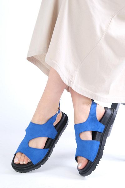 Mio Gusto Reina Saks Blue Asymmetrical Cut Women's Sandals