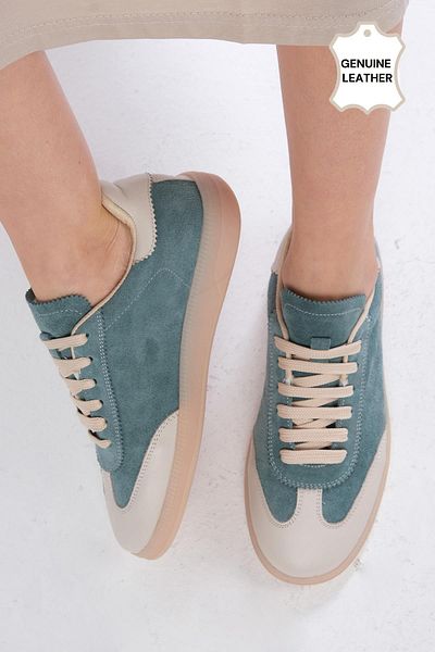 Mio Gusto Nikita Genuine Suede Petrol Green Women's Casual Sports Shoes