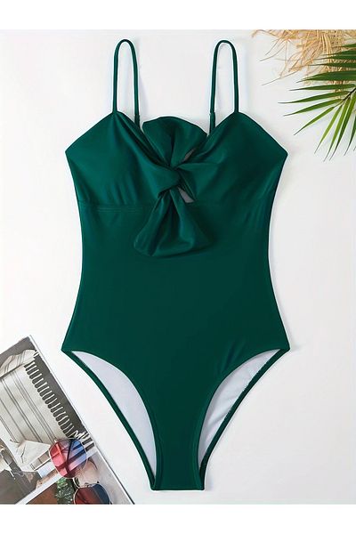 Behills Vintage Pareo Strapless Swimsuit Suit Second Layer Bow Detail