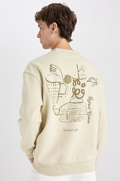 DeFacto Φούτερ με στάμπα Boxy Fit Crew Neck Back C7051ax24au