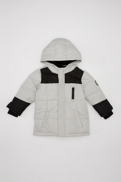 DeFacto Baby Boy Water Repellent Ribbed Sleeve Hooded Coat C7760A524Wn