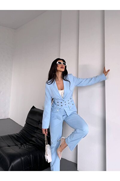 ZF BUTİK Γυναικείο παντελόνι με κουμπωτά κουμπωτά κοστούμι