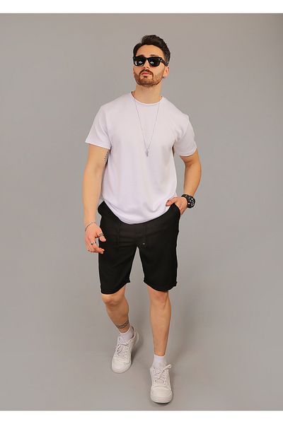INFLUYENTE Ανδρικό μαύρο καλοκαιρινό σορτς Jogger Lycra με ελαστική πλάτη με φερμουάρ