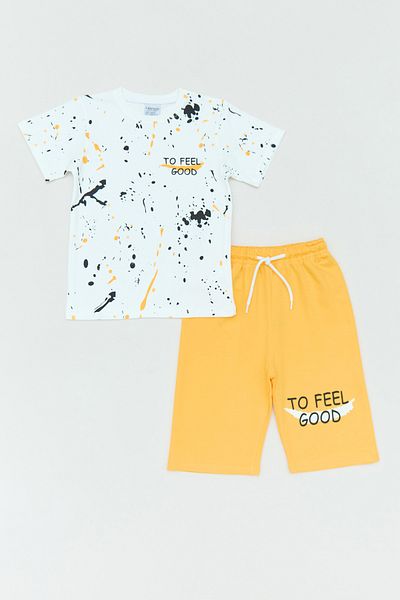 Fulla Moda To Feel Good Text Printed 2-Piece Boy's Shorts Suit