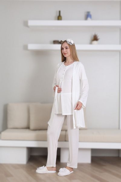 Pelin Women's Lace Detailed Adjustable Waist Maternity Maternity 3-Piece Pajama Set