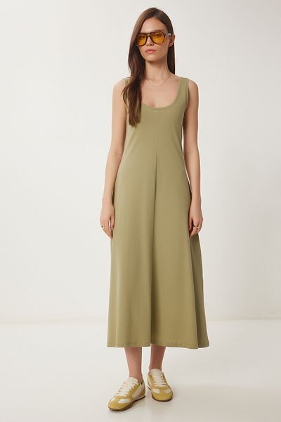 Lovelyİstanbul Αμάνικο Basic Καλοκαιρινό Πλεκτό Φόρεμα KHAKI LCR0057