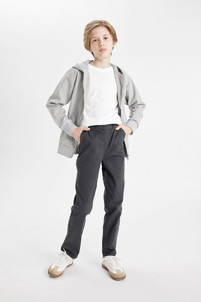 DeFacto Boys' Straight Leg Elastic Waist Pocket Anthracite Gabardine School Pants 25K 801004163