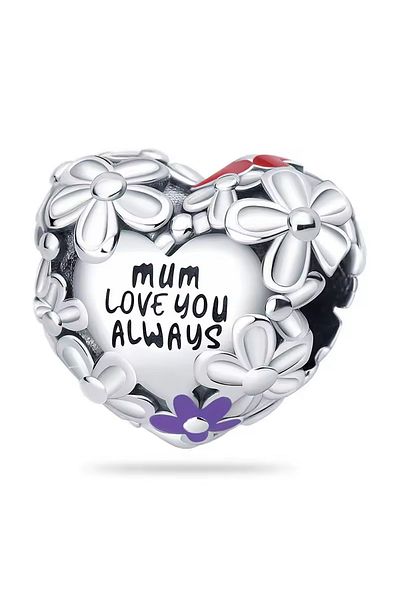 Fubena I Love You Always so Much Mom Heart Silver Charm