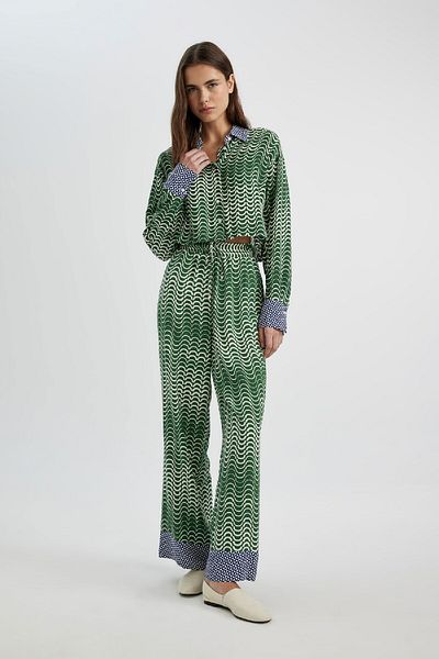 DeFacto High Waist Patterned Wide Leg Maroken Trousers - Long Size C6194Ax24Sm