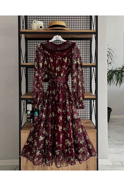 ELLA فستان نسائي من التول بتصميم متوسط ​​الطول ومزين بنقشة الزهور من Ewas Design