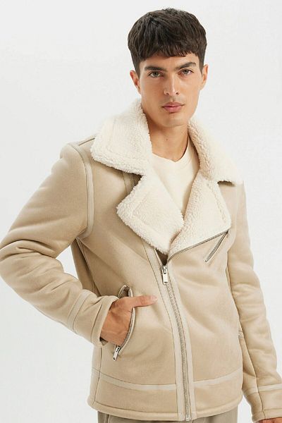 DeFacto Παλτό από συνθετικό δέρμα Slim Fit - Γούνα με γιακά με φερμουάρ και επένδυση C5636AX24WN