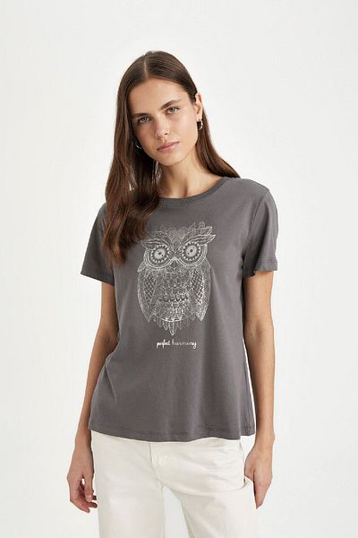 DeFacto Crew Neck Owl Patterned Regular Fit T-Shirt - C4056ax24sp