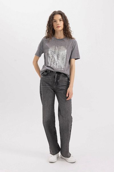 DeFacto Crew Neck Printed Regular Fit Combed Cotton T-Shirt - C7729ax24sm