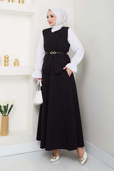 benguen Vest Skirt Suit - Black 5704