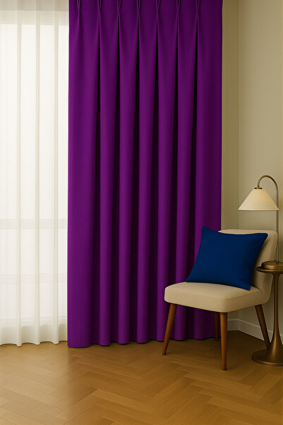 Cortibo Barcelona Velvet Textured Background Curtain Purple (No Pleats)