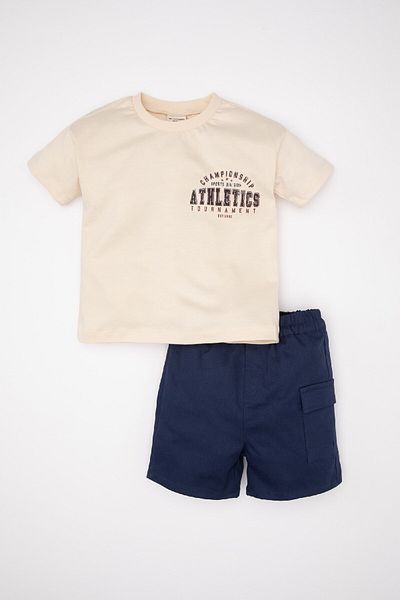 DeFacto Baby Boy 2 Piece Set Crew Neck Printed Short Sleeve T-Shirt Shorts C6215A524Sm
