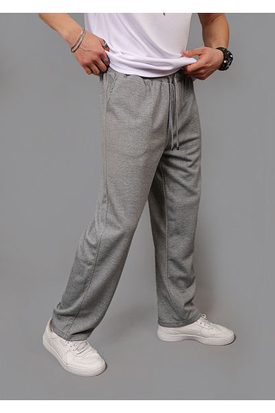 INFLUYENTE Men's Gray Baggy Cut Pique Fabric Waist Elastic Pocket Detailed Trousers Sweatpants