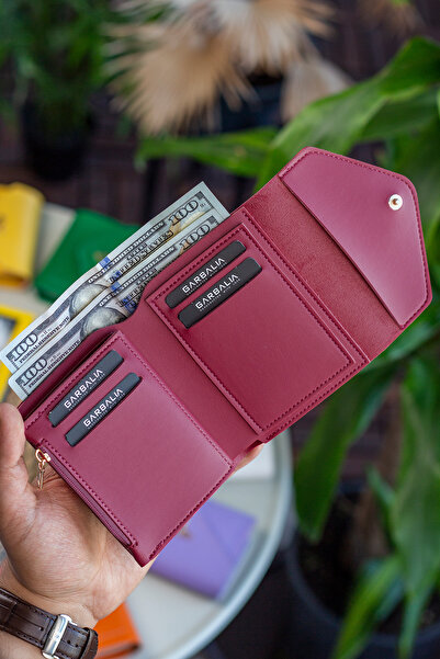 Garbalia Vegan Deri Bozuk Para Gözlü Bol Kartlıklı Mini Bordo Kadın Cüzdanı