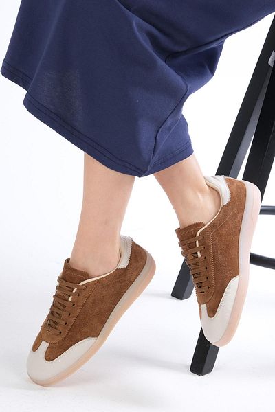 Mio Gusto Nikita Genuine Suede Tan Color Women's Casual Sports Shoes