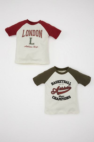DeFacto Baby Boy Crew Neck Printed 2-Piece Short Sleeve T-Shirt C5914A524Sm