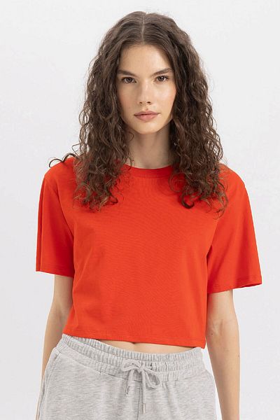 DeFacto Boxy Fit Crew nyakú fésült pamut Basic tömör rövid ujjú póló C7459ax24sm