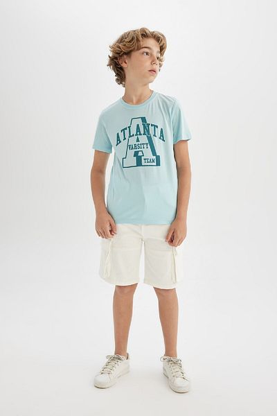 DeFacto Tricou cu mânecă scurtă imprimat cu decolteu turn pentru băiat C6884a824sm