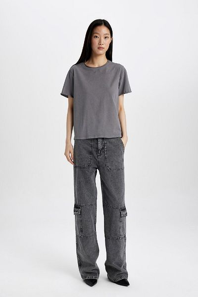 DeFacto Tričko Regular Fit Crew Neck z česané bavlny s krátkým rukávem C6197ax24sm