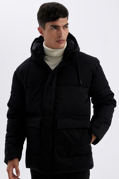 DeFacto Slim Fit Kabát Slim Fit se zipem s kapucí, dvojitá kapsa A3489Ax24Wn