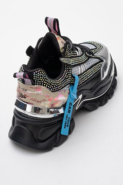 LuviShoes NOİ Siyah Gümüş Taşlı Kadın Spor Ayakkabı