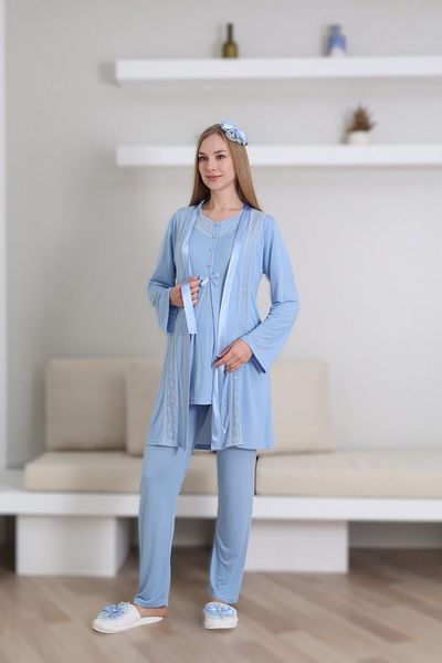Pelin Set de pijamale de maternitate din 3 piese pentru femei, cu detaliu din dantelă, talie reglabilă