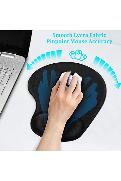 AWH Ergonomic Mouse Pad with Gel Wrist Rest Support, Comfortable Lycra Cloth, Black