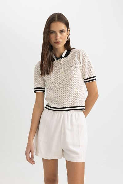 DeFacto Polo Neck Normal Fit kötöttáru póló - rövid ujjú C6002ax24sm