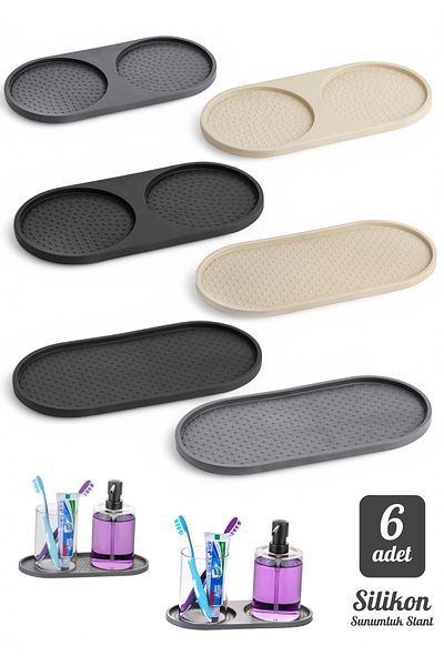 Tilbe Home Silicone Non-Slip Oil Pot Mat, Soap Dish Stand and 2 Compartment Snack Bowl Stand Set
