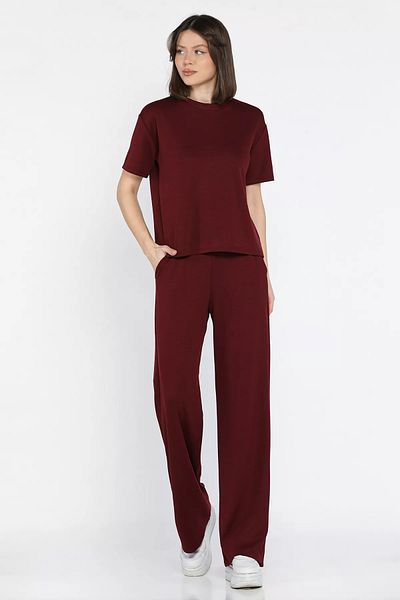 GÜLSELİ Claret Red Women's T-Shirt Pants Double Set